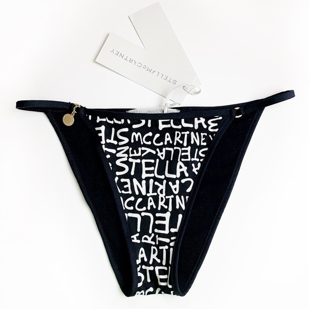 Stella Mccartney Black And Ivory Graffiti Bikini Bottom Nwt Size M